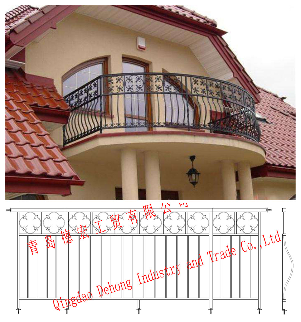 Cheap Wrought Iron Fence / Powder Coated Galvanized Steel Balcony Railing